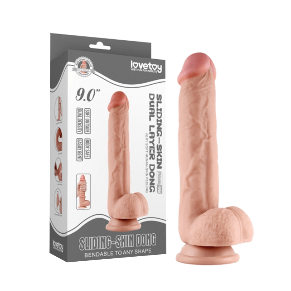 Dương vật giả dính tường Lovetoy Sliding Skin Dong có bìu 9.0 siêu mềm